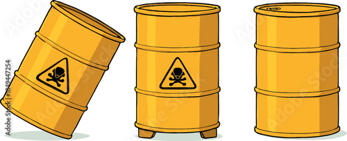 Three Hazardous Chemical Barrels Warning Symbols