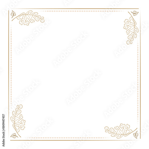 Oak leaf gold square vector frame. Autumn botanical border for elegant cards and vintage decor