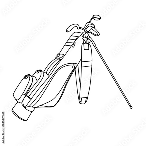 Golf Bag with Clubs Line Art Illustration.
