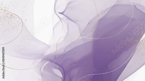Ethereal Digital Art Background with Soft Purple Waves and Gold Accents in a Modern Abstract Design