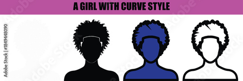 Artistic dotted line art of an African girl with short curly hair, black silhouette vector, abstract minimalist design, isolated element, ideal for posters, backgrounds, and decorative illustrations