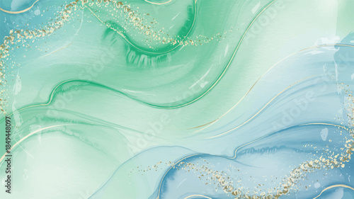 Soft ethereal digital art background with abstract flowing shapes and gold accents in a serene environment viewed from above