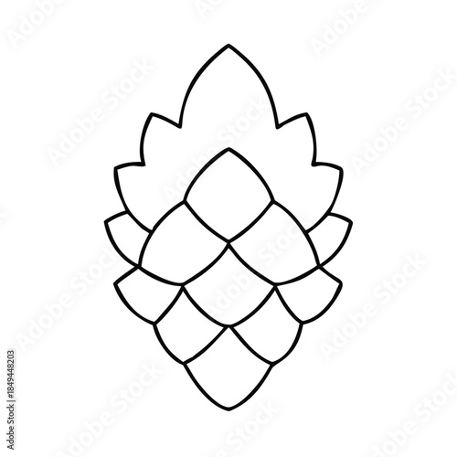 Simple black and white line art drawing of a single hop cone perfect for brewing logos or natural ingredient design elements
