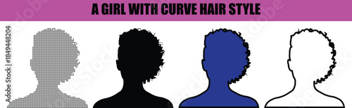 Artistic dotted line art of a girl’s back, short curly hairstyle, black silhouette vector, abstract minimalist design, isolated element, suitable for posters, backgrounds, and decorative illustrations