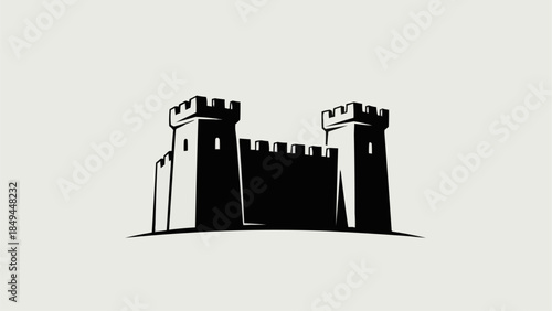 Medieval Castle Silhouette With Battlements And Towers.