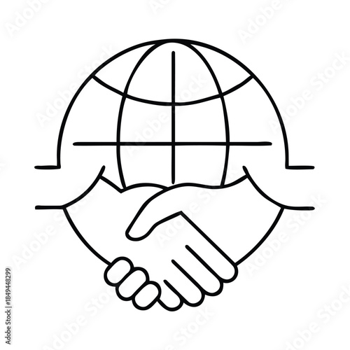 Global partnership handshake icon representing international business agreement and worldwide cooperation