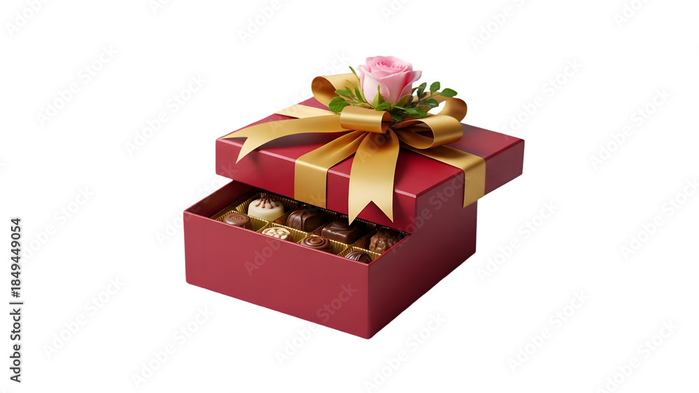 Obraz premium Open gift box with chocolates isolated on transparent background