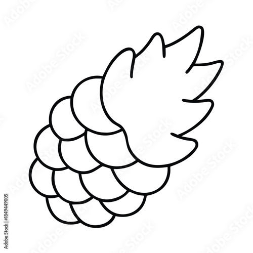 Simple black and white line art drawing of a stylized dragon fruit or pineapple shape perfect for coloring pages and minimalist design projects