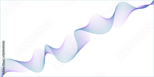 Dynamic sound wave isolated on white background. Musical particle pulsing. Blue energy flow concept. 3D rendering.