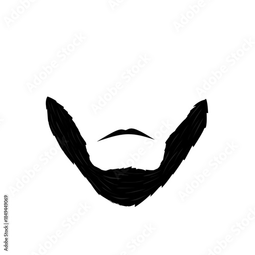 Illustration of a man's beard and mustache. Flat design of a black beard. Cartoon illustration of a man's mustache