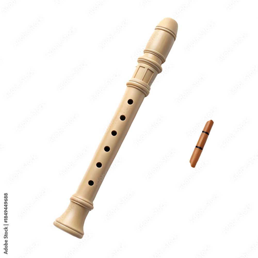Naklejka premium Light Wood Recorder Flute with Separate Mouthpiece