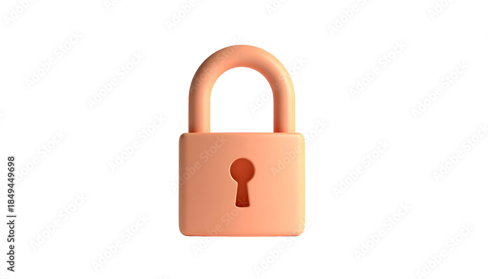 Naklejka premium A digitally rendered 3D padlock in peachy hues, centered against a stark black backdrop