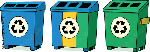 Three Recycling Bins for Sorting Waste in Public Places