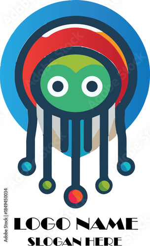 funny cartoon android monster with big eyes