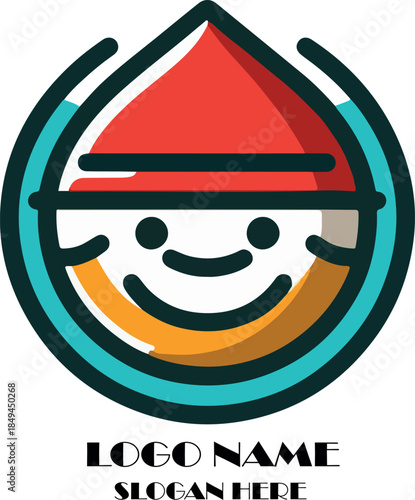 Abstract vector logo illustration with red smiley icon and happy face symbol