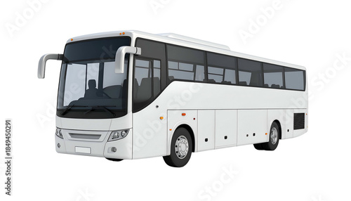 A sleek, white passenger bus with dark tinted windows, set against a transparent background