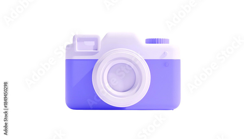 A minimalist 3D rendering of a digital camera, two-toned lavender & white, against black