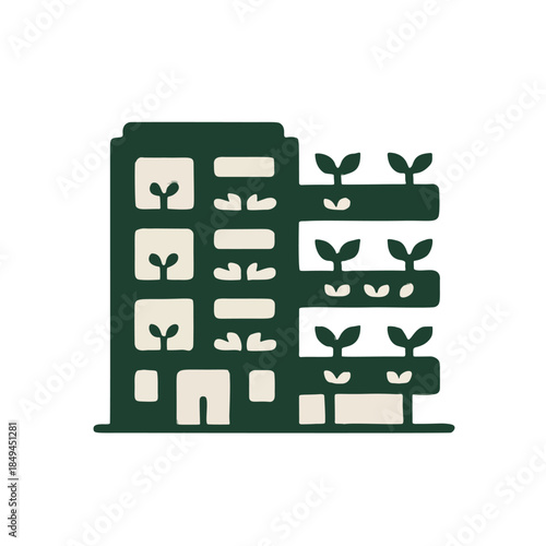 Icon "Vertical Farming Integration" - An apartment building with floors dedicated to hydroponic farming.