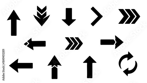 Various black direction arrows pointing in different directions on a white background