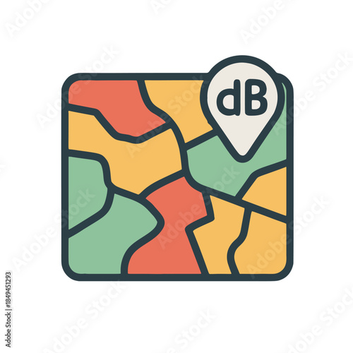 Icon "Noise Pollution Mapping" - A map with areas colored according to noise levels (dB).