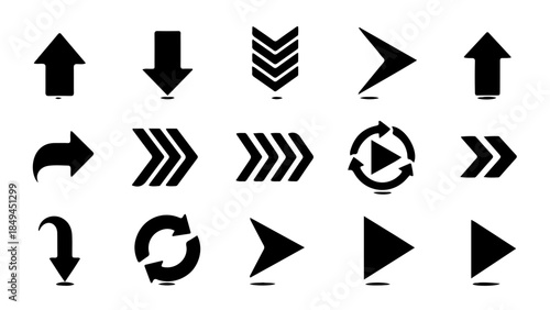 Collection of various black arrow icons pointing in different directions on a white background
