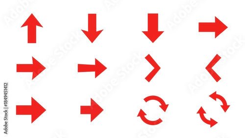 Assorted red arrows pointing in various directions on a white background