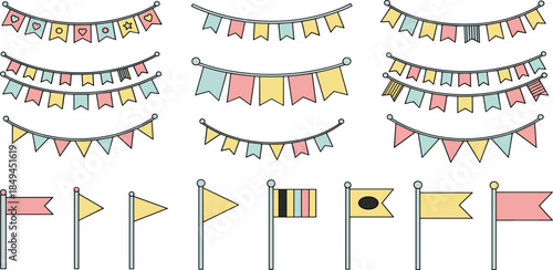 Colorful Flags and Bunting on Display Against a White Background