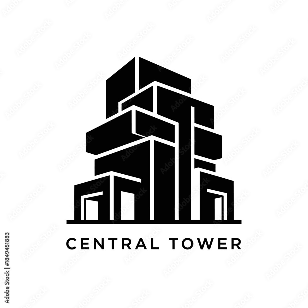 Naklejka premium Modern Central Tower Building Logo Design Illustration.