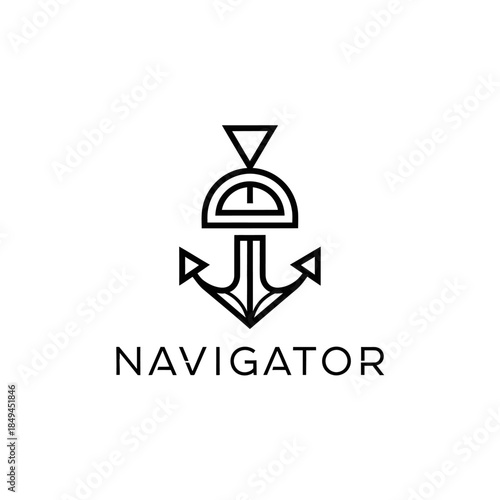 Minimalist Navigator Anchor Logo Design with Compass Element.