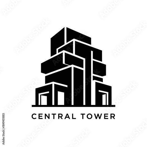 Modern Central Tower Building Logo Design Illustration.