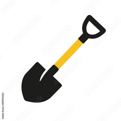 A black and yellow shovel icon on a white background, symbolizing digging and construction work