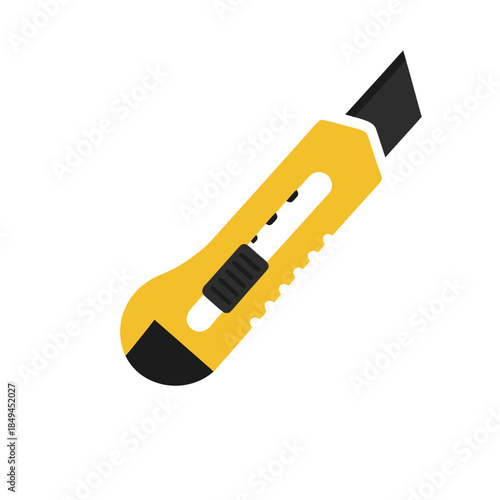 Yellow utility knife icon, a sharp blade for cutting paper, cardboard, and crafts