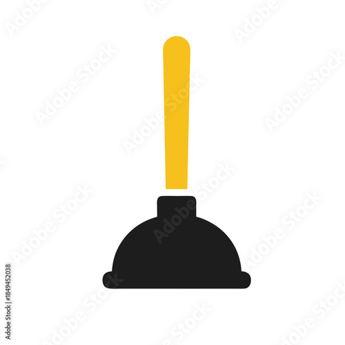 A simple illustration of a black plunger with a yellow handle, isolated on a white background, representing plumbing tools and services