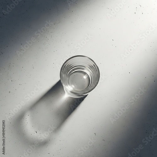 Minimalist shot of glass filled with water casting distinct shadow, simplicity