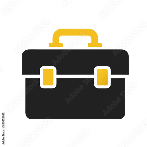A professional black briefcase icon with a yellow handle, symbolizing business and travel