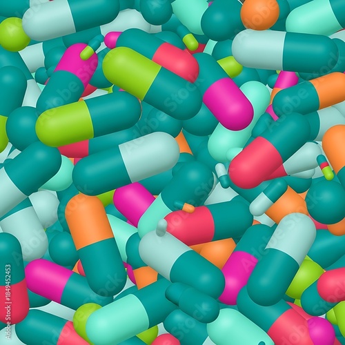 Vibrant capsule medley presenting pharmaceutical spectrum of health solution