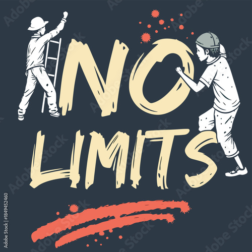No Limits Inspiration: Two figures embody determination, one ascending a ladder, the other conquering an obstacle, inspiring viewers with the message of limitless possibility and ambition.