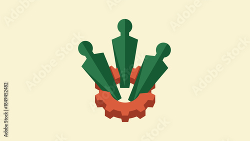 Teamwork and collaboration with gears and people