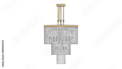 Luxury Art Deco Chandelier Elevation, Vector Line Art of Tiered Glass Ceiling Fixture for High-End Interior Design Plans