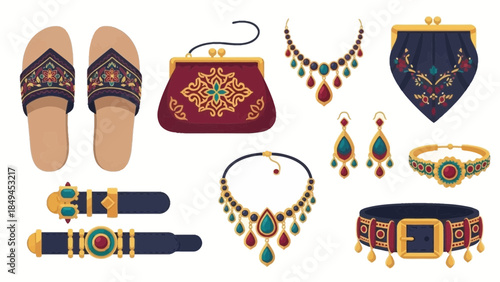 Vibrant Indian jewelry and accessories collection with gold accents