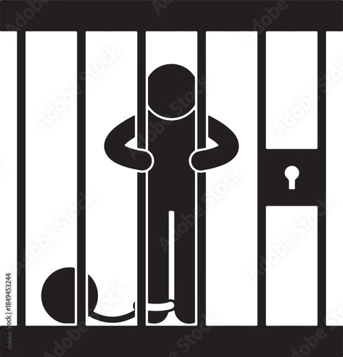 3D illustration of a metal Newton's cradle with sphere balls swinging against prison cell bars as a symbolic pendulum of jail balance
