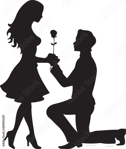 Vector illustration of a black silhouette of a young couple in love experiencing a moment of romance and beauty as the lovers dance together