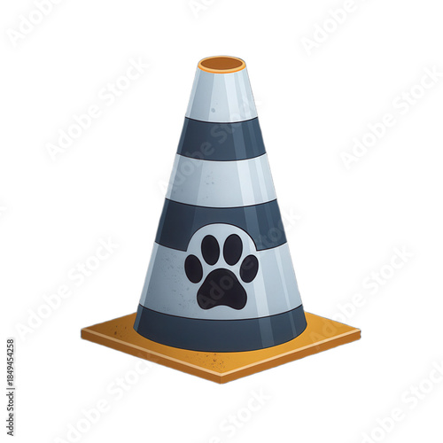 Playful traffic cone with paw print design, perfect for pet themed events or activities. This features transparent background, making it versatile