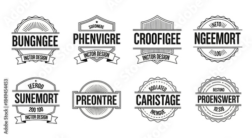 Collection of Vintage Style Vector Badges and Labels with Fictional Names.