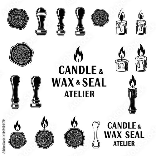 Collection of Vintage Wax Seals and Candles for Atelier Branding.