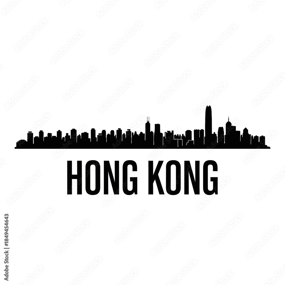 Naklejka premium Hong Kong city skyline silhouette vector graphic illustration.