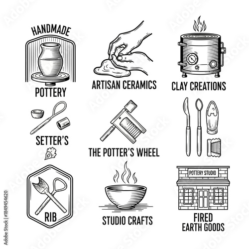 Handmade Pottery and Ceramic Art Illustrations - A Collection of Artisan Crafts.