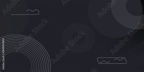 Geometric decorative background in Asian style for web, app, landing. Modern dynamic editable abstract geo different shapes such gold lines, semicircle in random order. Minimalist dark wallpaper.