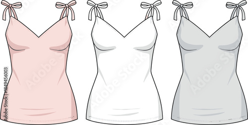 Women sleeveless camisole dress vector illustration set with pastel pink white gray colors fashion apparel design modern minimal feminine clothing