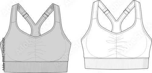 Women sports bra vector illustration front view activewear fitness underwear seamless apparel design technical fashion flat drawing template detailed mockup
